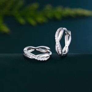 .925 Sterling Silver Huggie Hoop Earrings with lab-created Pave Diamonds